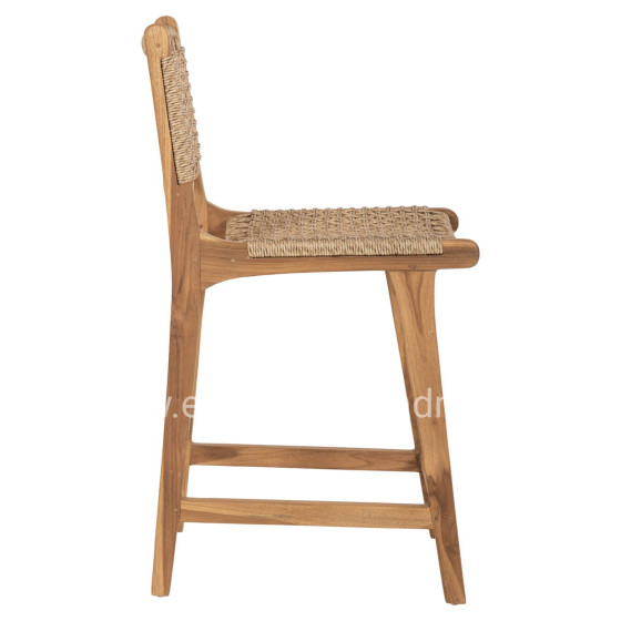BAR STOOL WITH BACKREST NESHA HM9381.11 TEAK WOOD & VIRO ROPE 46x48.5x96Η cm.