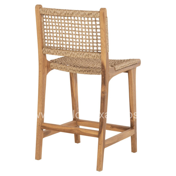 BAR STOOL WITH BACKREST NESHA HM9381.11 TEAK WOOD & VIRO ROPE 46x48.5x96Η cm.