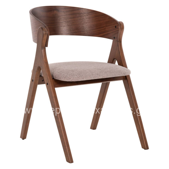 DINING CHAIR NEKKER HM9739.02 RUBBERWOOD IN WALNUT COLOR-GREY FABRIC SEAT 56x55x78Hcm.