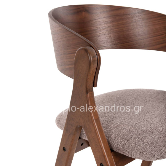 DINING CHAIR NEKKER HM9739.02 RUBBERWOOD IN WALNUT COLOR-GREY FABRIC SEAT 56x55x78Hcm.