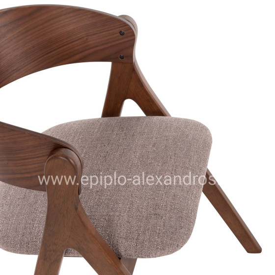 DINING CHAIR NEKKER HM9739.02 RUBBERWOOD IN WALNUT COLOR-GREY FABRIC SEAT 56x55x78Hcm.