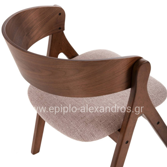DINING CHAIR NEKKER HM9739.02 RUBBERWOOD IN WALNUT COLOR-GREY FABRIC SEAT 56x55x78Hcm.