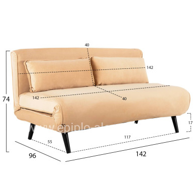 SOFABED FOR 2 PEOPLE ASMA HM3077.17 VELVET IN BEIGE COLOR 140x80x77Hcm.