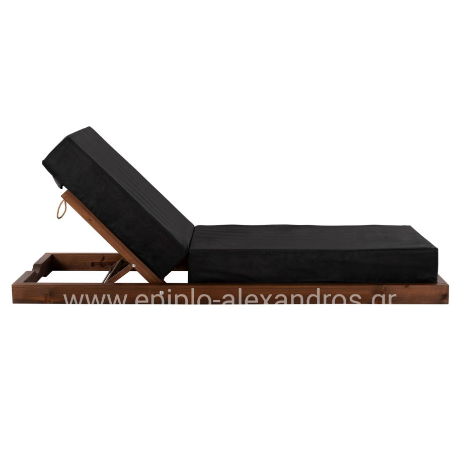 BEACH LOUNGER IKARIA LOW HM10622.01 PINE WOOD IN WALNUT COLOR-BLACK TEXTILENE-CUSHION 20cm THICK