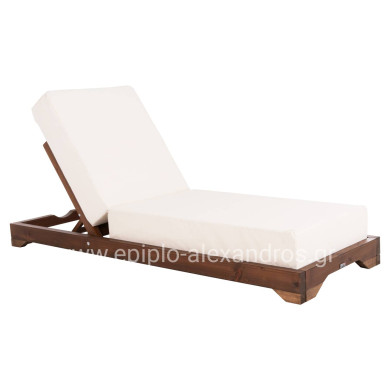 BEACH LOUNGER LOW IKARIA HM10622.02 PINE WOOD IN WALNUT COLOR-ECRU TEXTILENE-CUSHION 20cm THICK