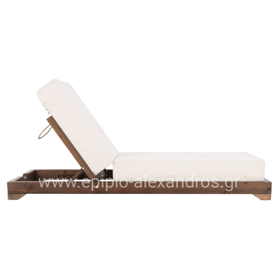 BEACH LOUNGER LOW IKARIA HM10622.02 PINE WOOD IN WALNUT COLOR-ECRU TEXTILENE-CUSHION 20cm THICK