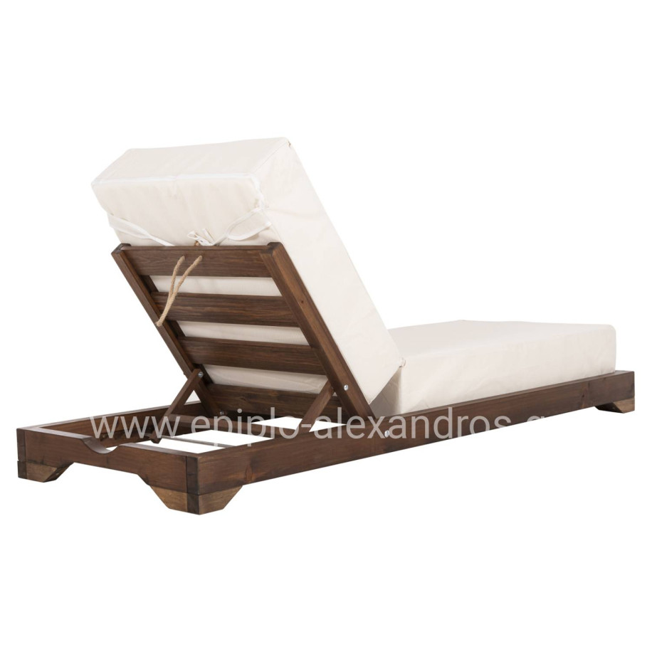 BEACH LOUNGER LOW IKARIA HM10622.02 PINE WOOD IN WALNUT COLOR-ECRU TEXTILENE-CUSHION 20cm THICK