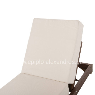 BEACH LOUNGER LOW IKARIA HM10622.02 PINE WOOD IN WALNUT COLOR-ECRU TEXTILENE-CUSHION 20cm THICK