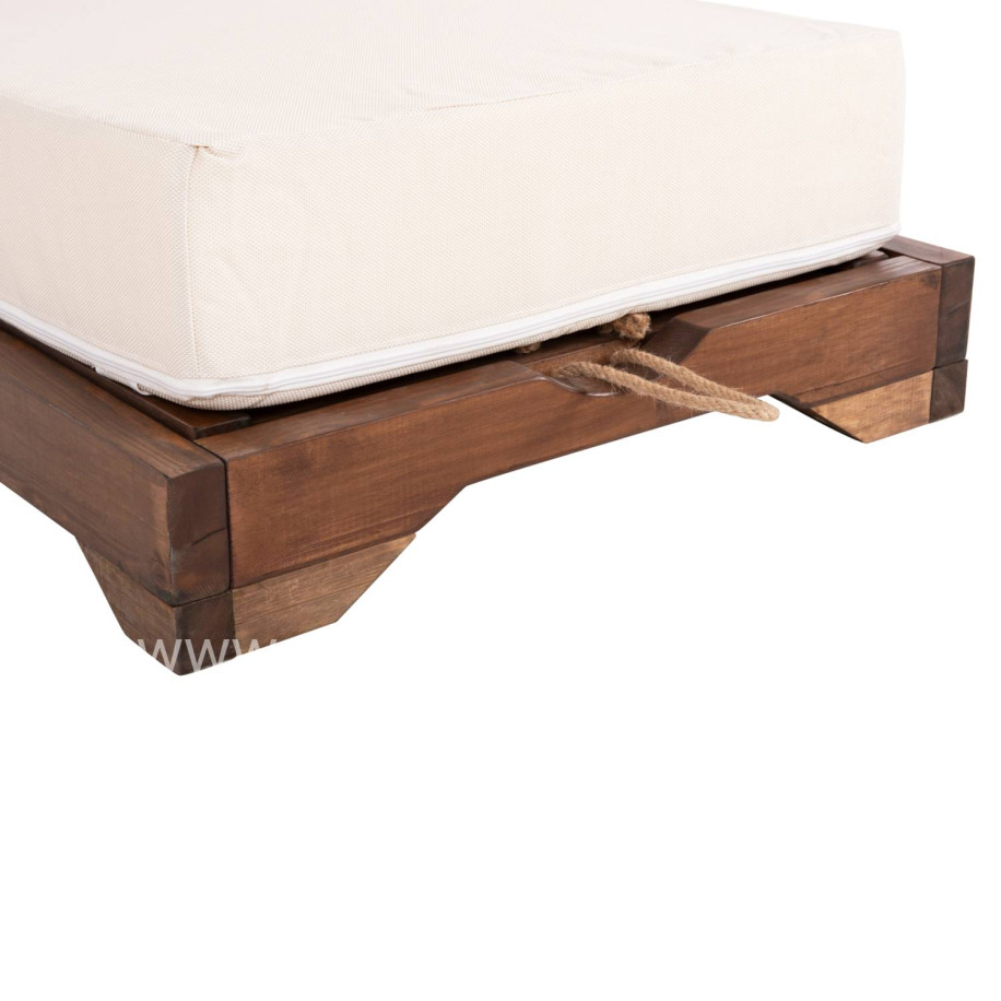 BEACH LOUNGER LOW IKARIA HM10622.02 PINE WOOD IN WALNUT COLOR-ECRU TEXTILENE-CUSHION 20cm THICK