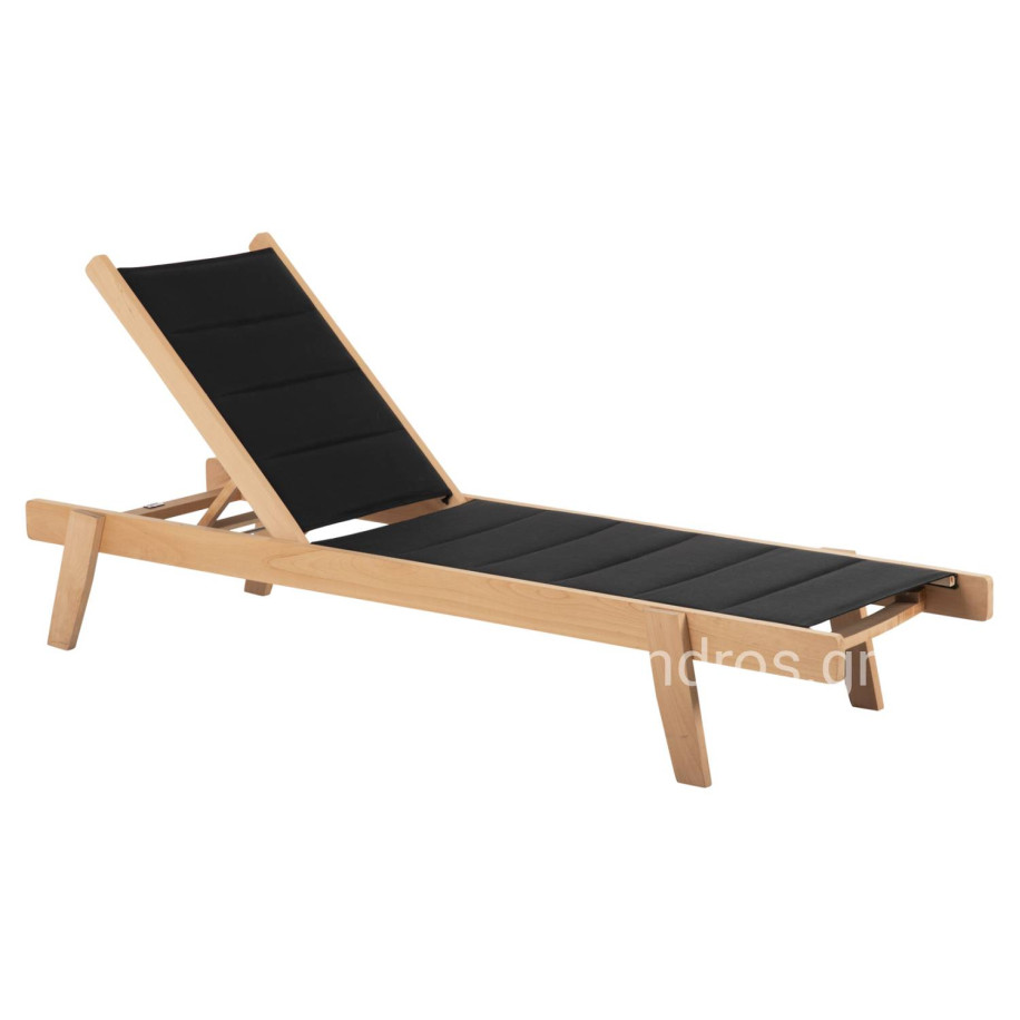 BEACH LOUNGER MILOS HM10650.03 BEECH WOOD IN NATURAL-BLACK TEXTILENE CUSHION COVER 204x65x31,5-92,5H cm.91Hcm.