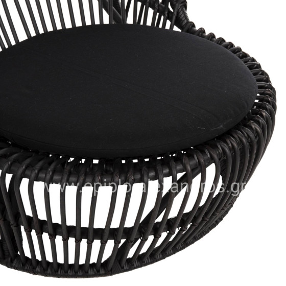 ARMCHAIR ENTROPY HM9840.03 NATURAL POLISHED RATTAN WITH CUSHION-BLACK 80x97x85Hcm.