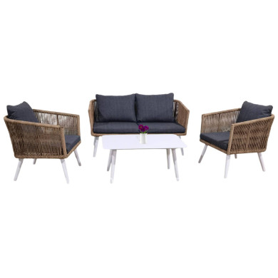 OUTDOOR LOUNGE 4PCS SET FREJA HM6057.01 ALUMINUM IN WHITE-PE RATTAN IN BEIGE-ANTHRACITE CUSHIONS