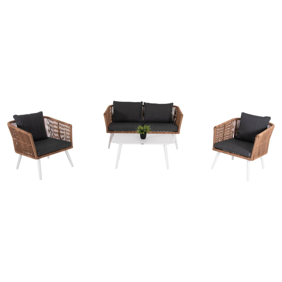 OUTDOOR LOUNGE 4PCS SET FREJA HM6057.01 ALUMINUM IN WHITE-PE RATTAN IN BEIGE-ANTHRACITE CUSHIONS