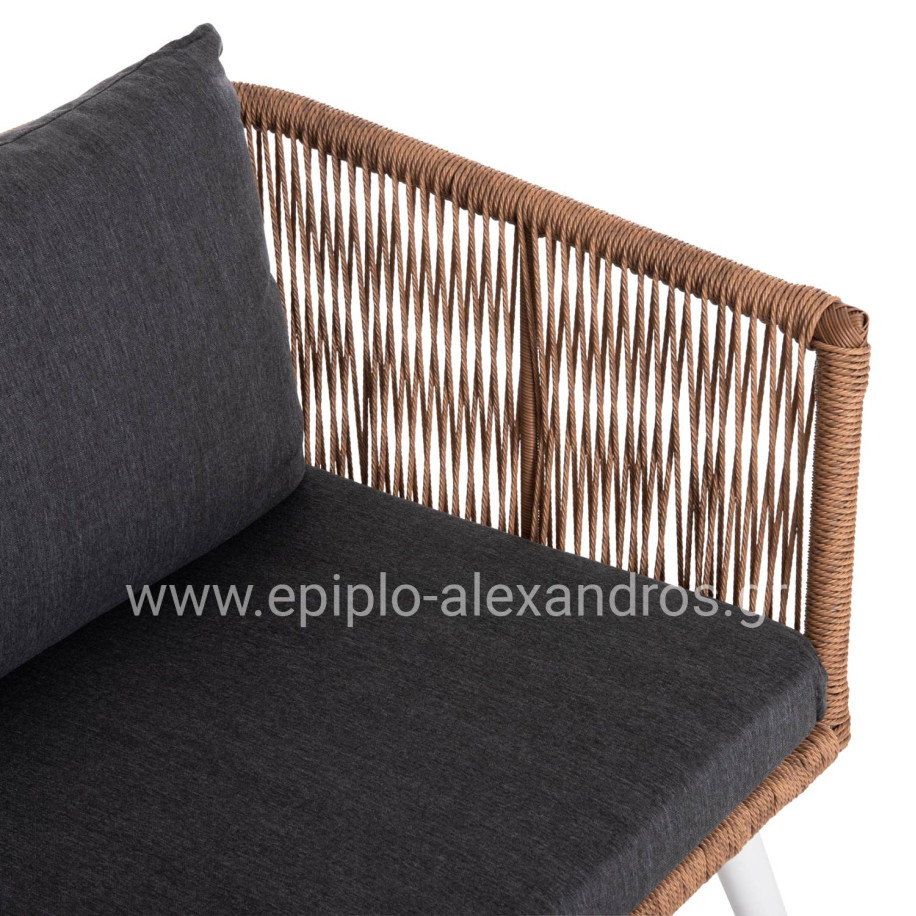 OUTDOOR LOUNGE 4PCS SET FREJA HM6057.01 ALUMINUM IN WHITE-PE RATTAN IN BEIGE-ANTHRACITE CUSHIONS