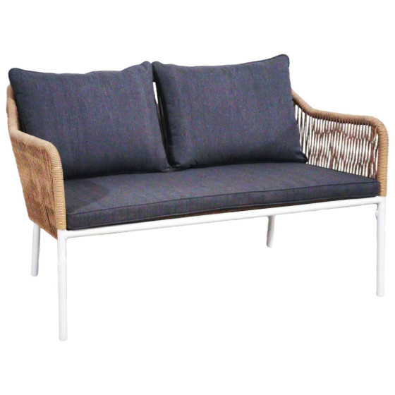 OUTDOOR 2-SEATER SOFA BAFFIN HM6054.01 ALUMINUM WHITE-PE RATTAN BEIGE-ANTHRACITE CUSHIONS