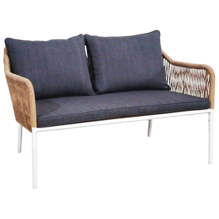 OUTDOOR 2-SEATER SOFA BAFFIN HM6054.01 ALUMINUM WHITE-PE RATTAN BEIGE-ANTHRACITE CUSHIONS