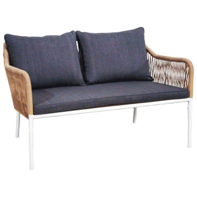 OUTDOOR 2-SEATER SOFA BAFFIN HM6054.01 ALUMINUM WHITE-PE RATTAN BEIGE-ANTHRACITE CUSHIONS