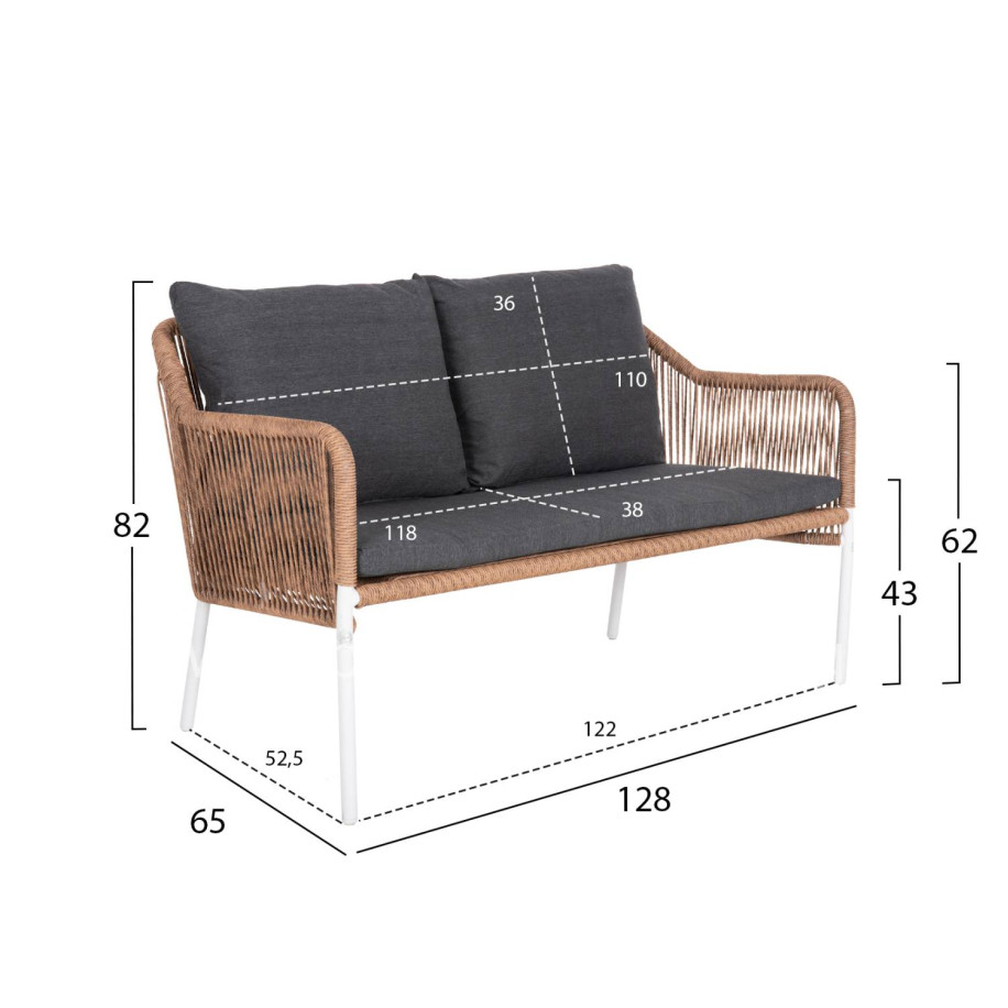 OUTDOOR 2-SEATER SOFA BAFFIN HM6054.01 ALUMINUM WHITE-PE RATTAN BEIGE-ANTHRACITE CUSHIONS