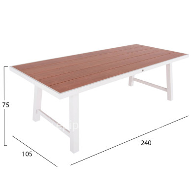 OUTDOOR ALUMINUM TABLE GOBAR HM6060.01 WHITE WITH WOOD-LIKE TABLETOP 240Χ105Χ75Hcm.
