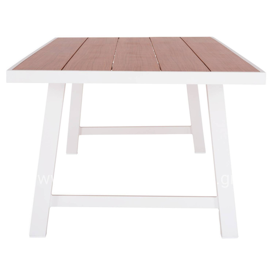 OUTDOOR ALUMINUM TABLE GOBAR HM6060.01 WHITE WITH WOOD-LIKE TABLETOP 240Χ105Χ75Hcm.