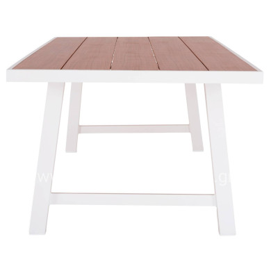OUTDOOR ALUMINUM TABLE GOBAR HM6060.01 WHITE WITH WOOD-LIKE TABLETOP 240Χ105Χ75Hcm.