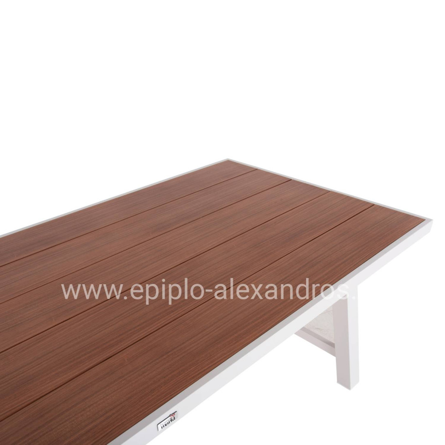 OUTDOOR ALUMINUM TABLE GOBAR HM6060.01 WHITE WITH WOOD-LIKE TABLETOP 240Χ105Χ75Hcm.