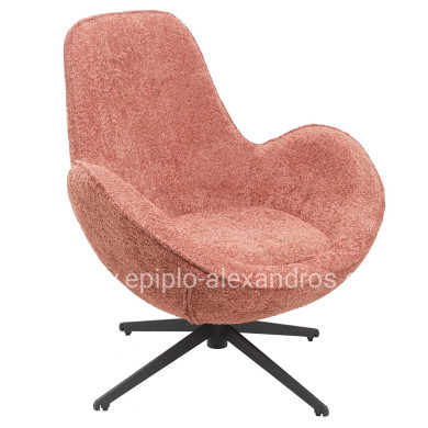 ARMCHAIR SWIVEL BRYNN HM9594.02 PINK BOUCLE FABRIC-BLACK METAL BASE 88x76x88Hcm.