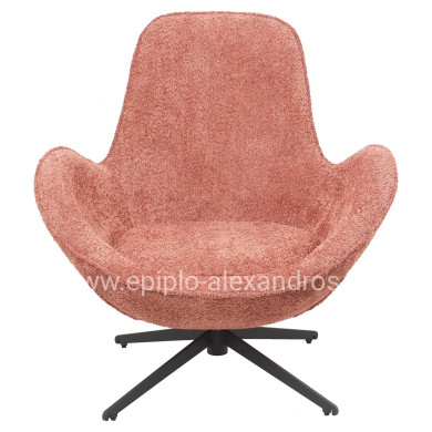 ARMCHAIR SWIVEL BRYNN HM9594.02 PINK BOUCLE FABRIC-BLACK METAL BASE 88x76x88Hcm.