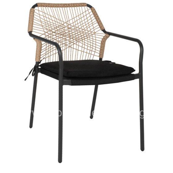 ARMCHAIR ALUMINUM TROTTER HM5865.11 DARK GREY FRAME AND BEIGE WICKER-BLACK CUSHION