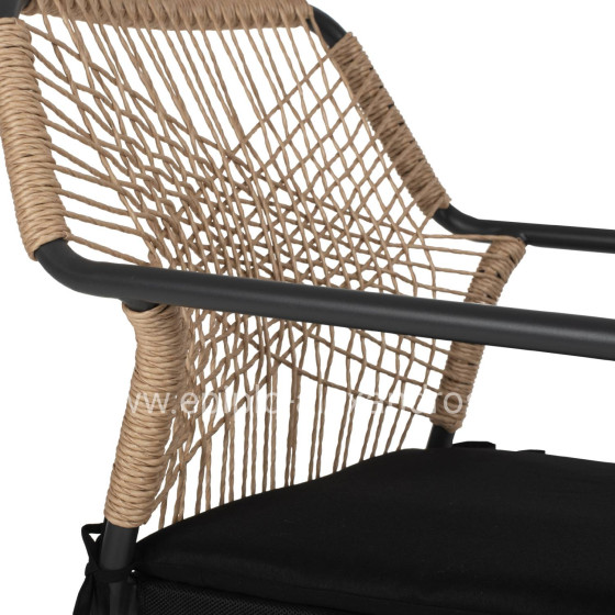 ARMCHAIR ALUMINUM TROTTER HM5865.11 DARK GREY FRAME AND BEIGE WICKER-BLACK CUSHION