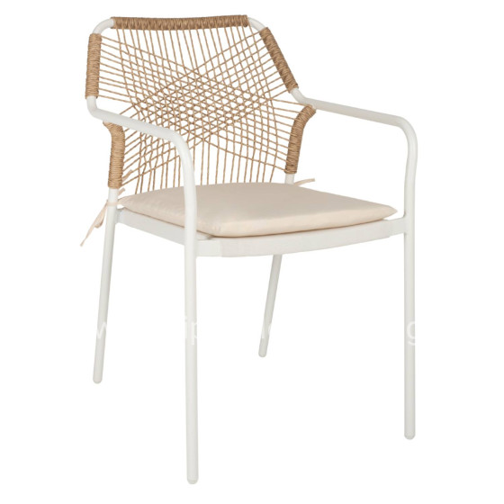 ARMCHAIR ALUMINUM TROTTER HM5865.12 WHITE FRAME AND BEIGE WICKER-WHITE CUSHION