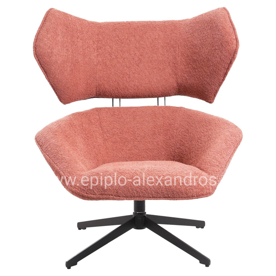 ARMCHAIR SWIVEL BRYLL HM9597.02 PINK BOUCLE-BLACK METAL BASE 86x90x97Hcm.