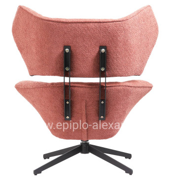 ARMCHAIR SWIVEL BRYLL HM9597.02 PINK BOUCLE-BLACK METAL BASE 86x90x97Hcm.