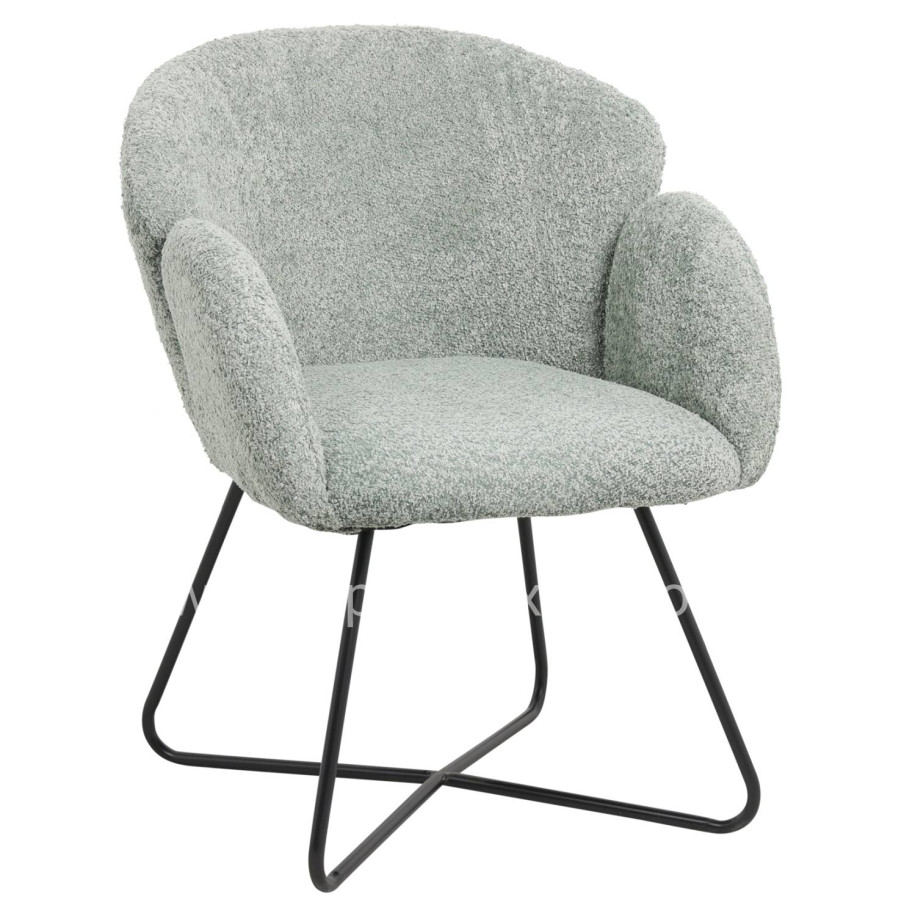 ARMCHAIR HARNIS HM9603.05 PISTACHIO GREEN BOUCLE-BLACK METAL BASE 59.5x64x77Hcm.