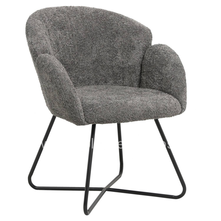 ARMCHAIR HARNIS HM9603.01 GREY BOUCLE-BLACK METAL BASE 59,5x64x77Hcm.