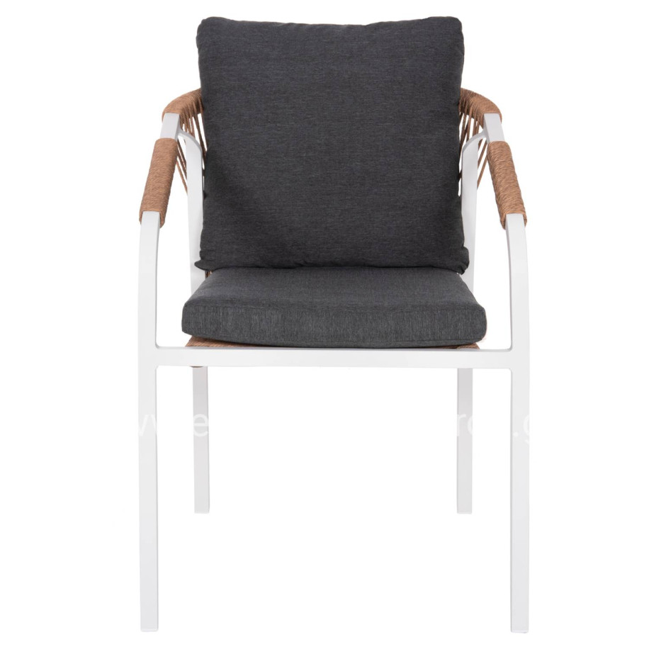 ARMCHAIR MAERLY HM6051.01 WHITE ALUMINUM-ANTHRACITE CUSHIONS-P.E.RATTAN IN LIGHT BROWN 55,5x62,5x85Hcm.