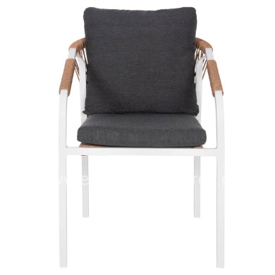 ARMCHAIR MAERLY HM6051.01 WHITE ALUMINUM-ANTHRACITE CUSHIONS-P.E.RATTAN IN LIGHT BROWN 55,5x62,5x85Hcm.