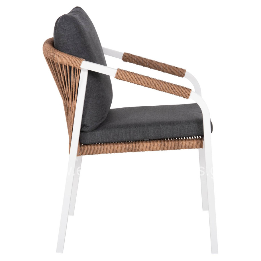 ARMCHAIR MAERLY HM6051.01 WHITE ALUMINUM-ANTHRACITE CUSHIONS-P.E.RATTAN IN LIGHT BROWN 55,5x62,5x85Hcm.