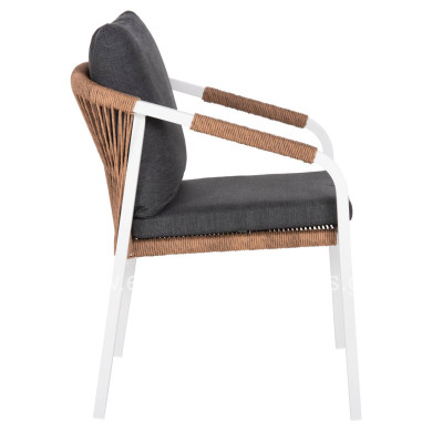 ARMCHAIR MAERLY HM6051.01 WHITE ALUMINUM-ANTHRACITE CUSHIONS-P.E.RATTAN IN LIGHT BROWN 55,5x62,5x85Hcm.