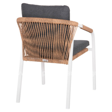 ARMCHAIR MAERLY HM6051.01 WHITE ALUMINUM-ANTHRACITE CUSHIONS-P.E.RATTAN IN LIGHT BROWN 55,5x62,5x85Hcm.