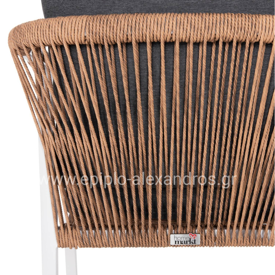 ARMCHAIR MAERLY HM6051.01 WHITE ALUMINUM-ANTHRACITE CUSHIONS-P.E.RATTAN IN LIGHT BROWN 55,5x62,5x85Hcm.