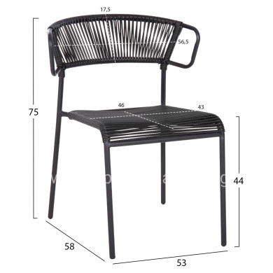 CHAIR SUKI HM6053.02 METAL AND SYNTHETIC RATTAN IN BLACK COLOR 54x62x80Hcm.