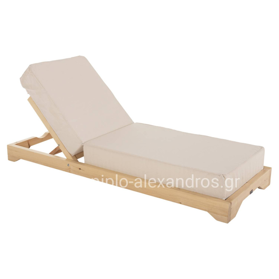 BEACH LOUNGER LOW IKARIA HM10623.02 PINE WOOD IN NATURAL COLOR-BEIGE TEXTILENE-CUSHION 20cm THICK