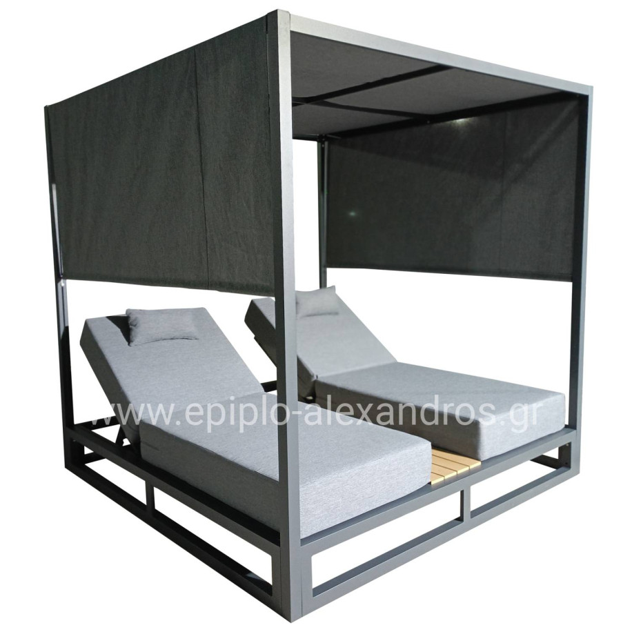 DOUBLE LOUNGE SUNBEDS IN A CUBE WITH SUNSHADES GALLANT HM6097.01 ALUMINUM IN GREY 2x2x2m