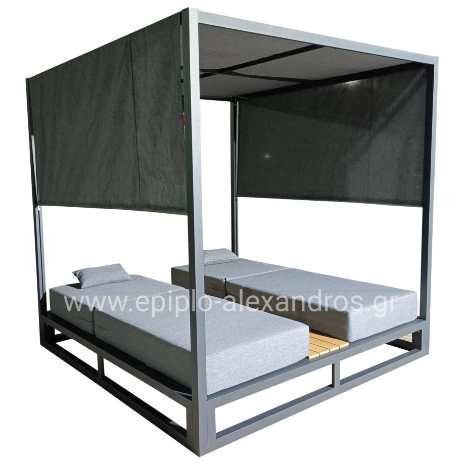 DOUBLE LOUNGE SUNBEDS IN A CUBE WITH SUNSHADES GALLANT HM6097.01 ALUMINUM IN GREY 2x2x2m