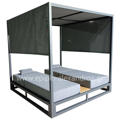 DOUBLE LOUNGE SUNBEDS IN A CUBE WITH SUNSHADES GALLANT HM6097.01 ALUMINUM IN GREY 2x2x2m