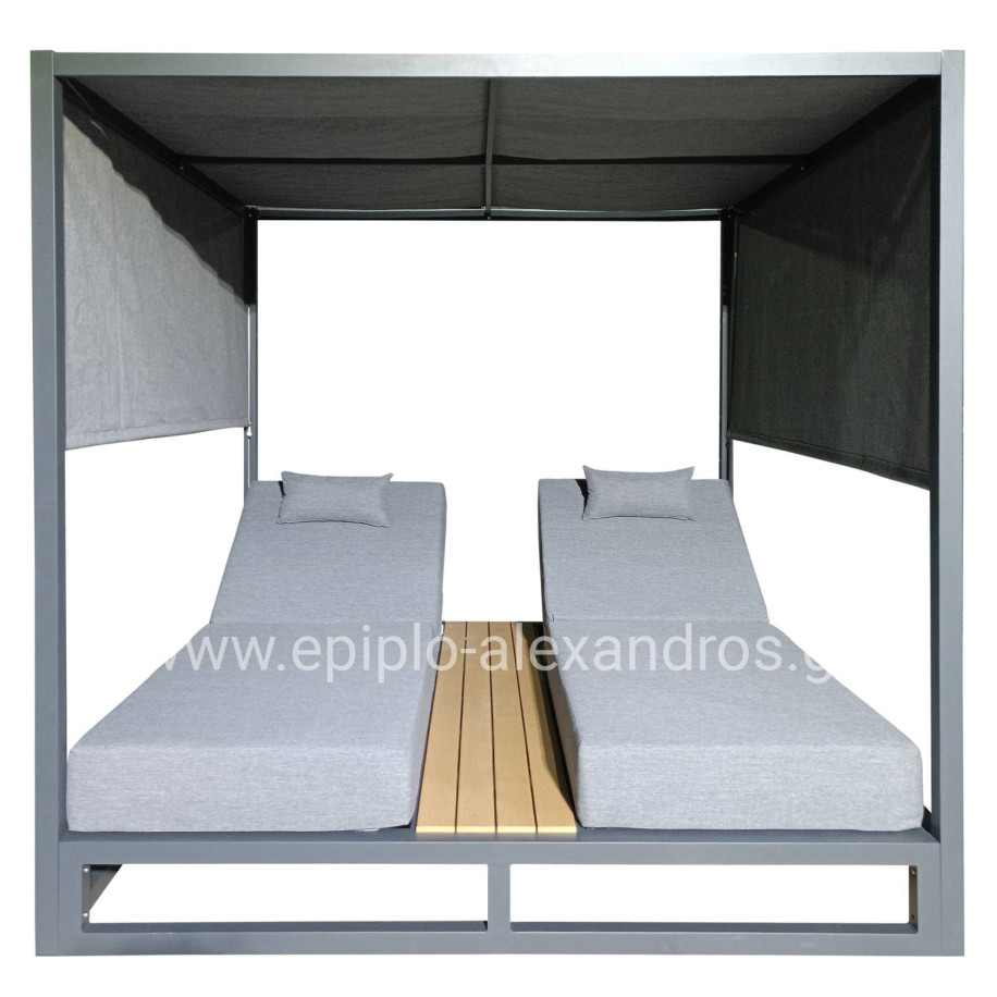 DOUBLE LOUNGE SUNBEDS IN A CUBE WITH SUNSHADES GALLANT HM6097.01 ALUMINUM IN GREY 2x2x2m