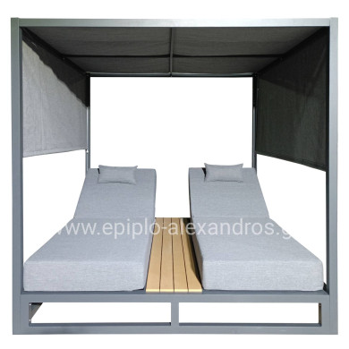 DOUBLE LOUNGE SUNBEDS IN A CUBE WITH SUNSHADES GALLANT HM6097.01 ALUMINUM IN GREY 2x2x2m