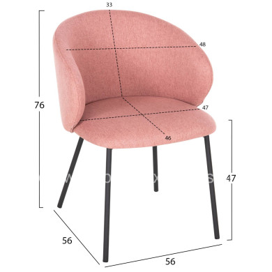 DINING CHAIR ISIAH HM9615.02 DUSTY PINK FABRIC-BLACK METAL LEGS 56x56x76Hcm.