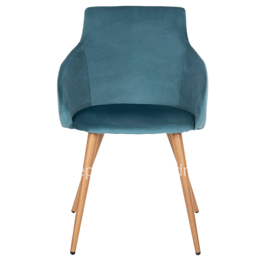 DINING ARMCHAIR IVY HM8546.05 TURQUOISE VELVET AND METAL LEGS IN NATURAL WOOD COLOR 53x55x79Hcm.